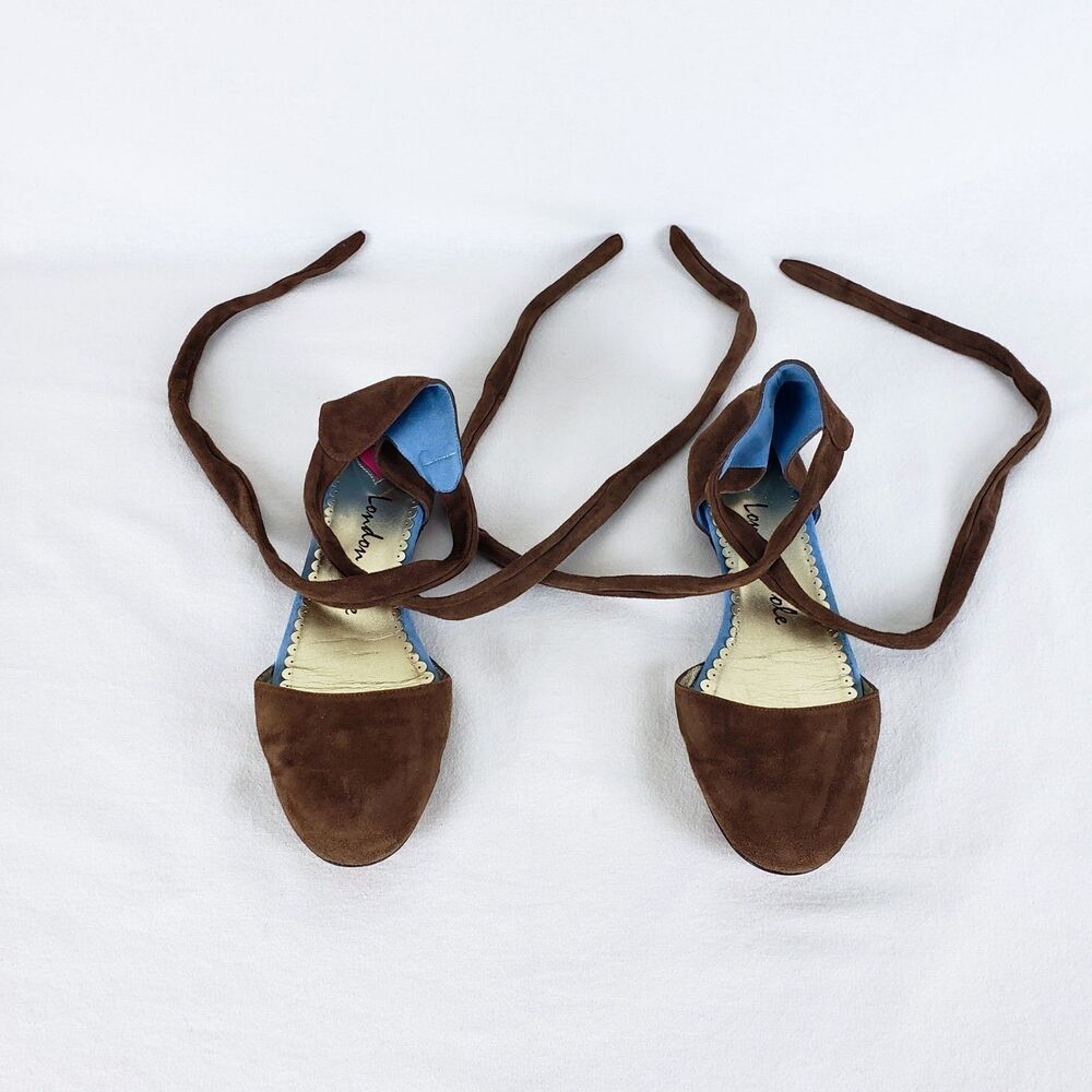 London Sole Lace-Up Wrap Ballet Flats Womens 41 (US 10) Suede Romantic Neutral